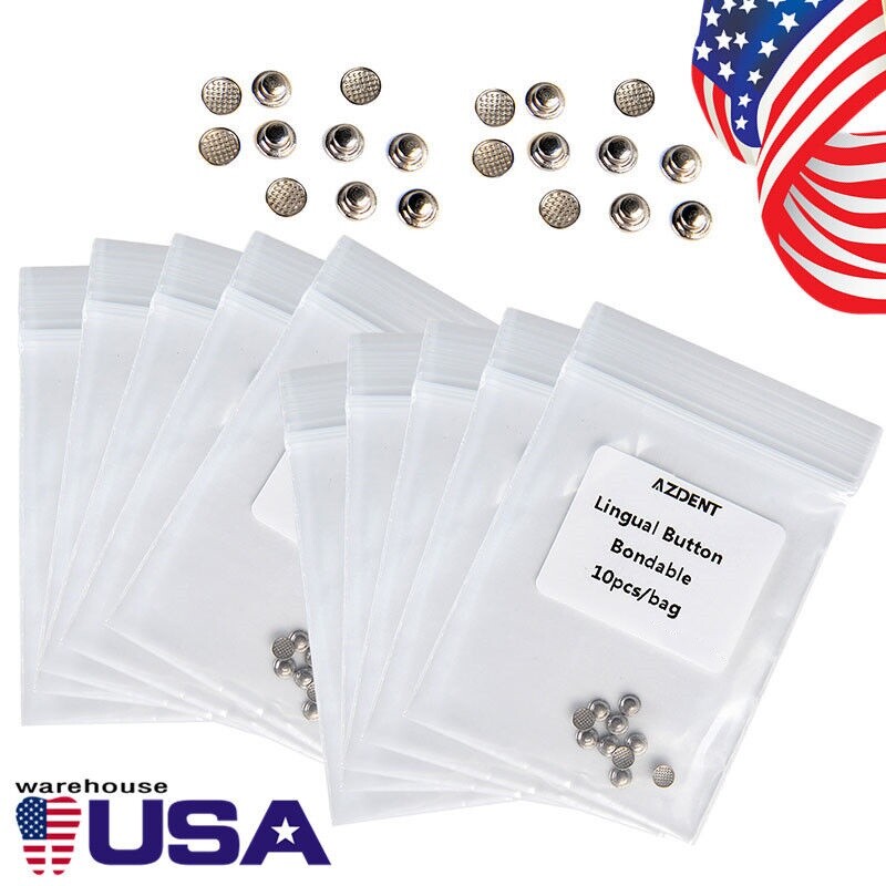 8Type AZDENT Dental Orthodontic Lingual Buttons Bondable Round Base/Rectangular