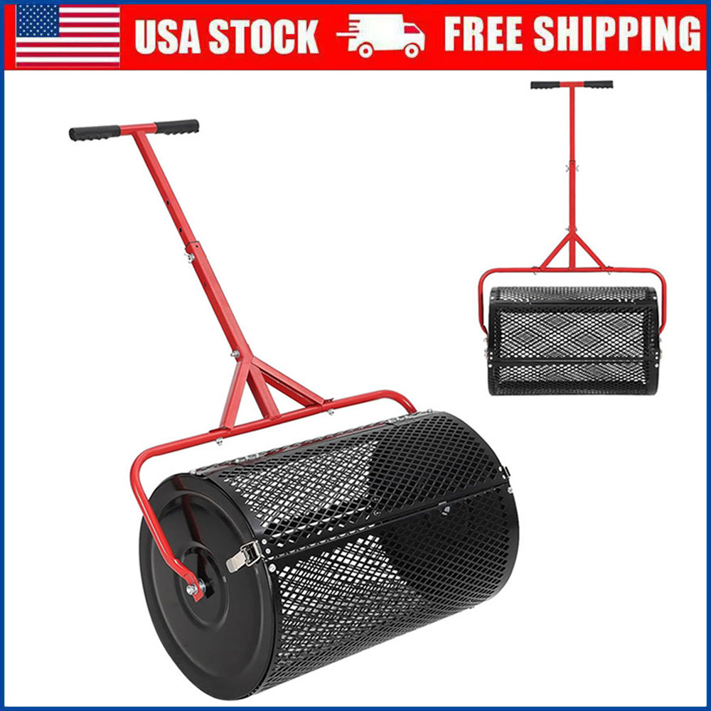 Compost Spreader, 24'' Peat Moss Spreader w/T Shaped Handle, 3 Height Adjustable