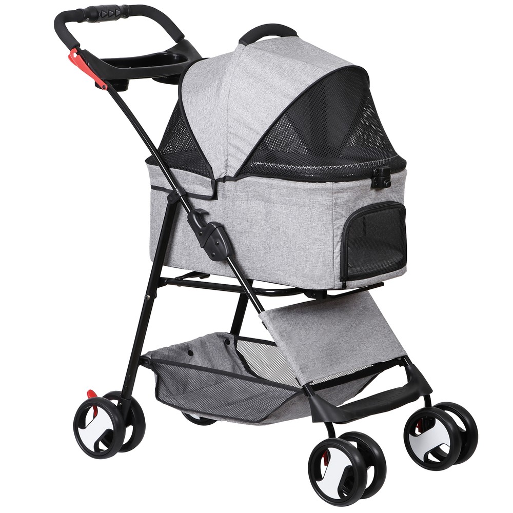 Dog Stroller Cat Stroller 3-in-1 Multifunctional 4 Wheels Lightweight Foldable