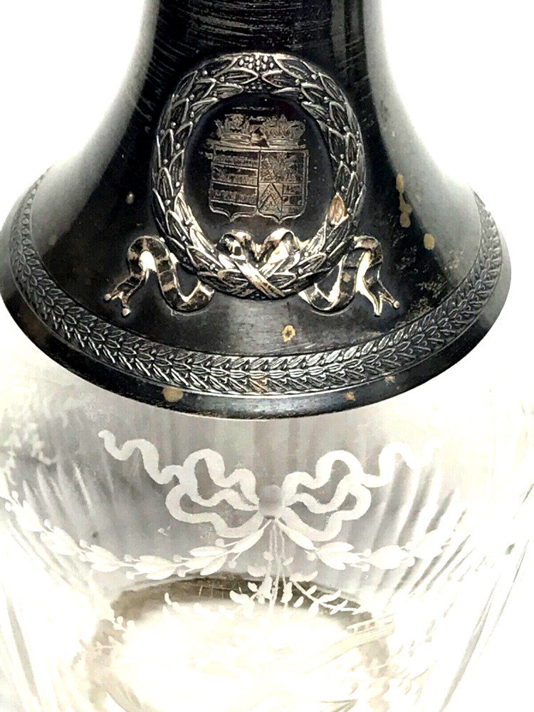 French Silver Wreath Decoration Etched Bottle Decanter NO STOPPER