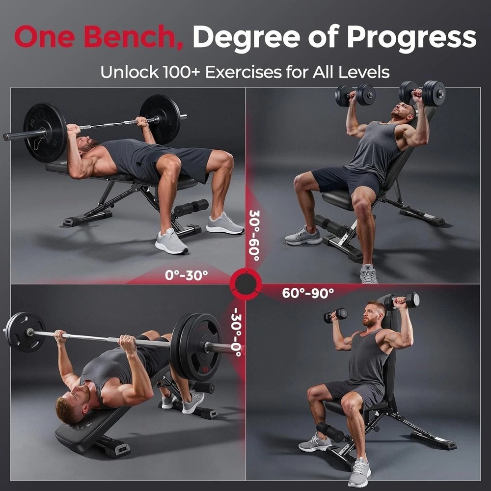 Versatile Folding Weight Bench with 30in Backrest - 144 Adjustable Positions
