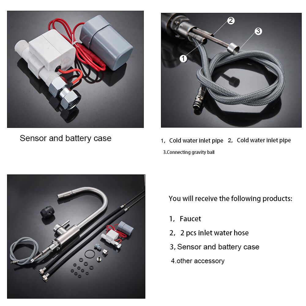 Automatic Touch Sensor Kitchen Faucet Sink Pull Out Sprayer Brushed Nickel Tap