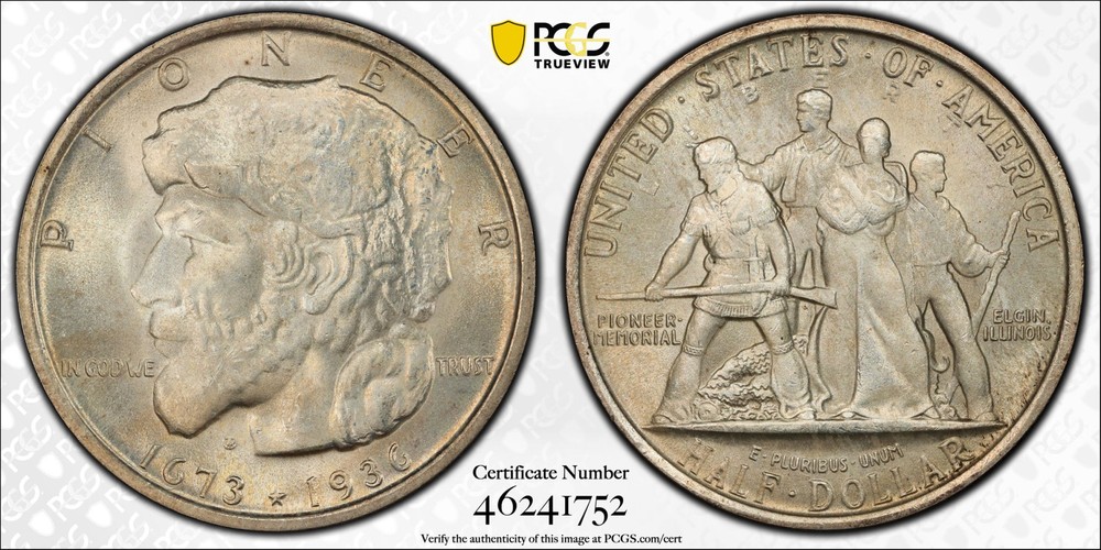 1936 Classic Commemorative Elgin, Illinois, Centennial PCGS MS-66 Elgin