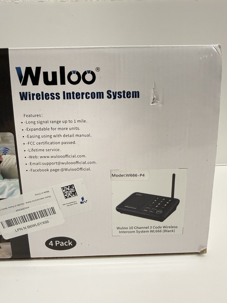 Wuloo Wireless Intercom System 5280 Feet Range 10 Channel 3 Code - 4 Pack