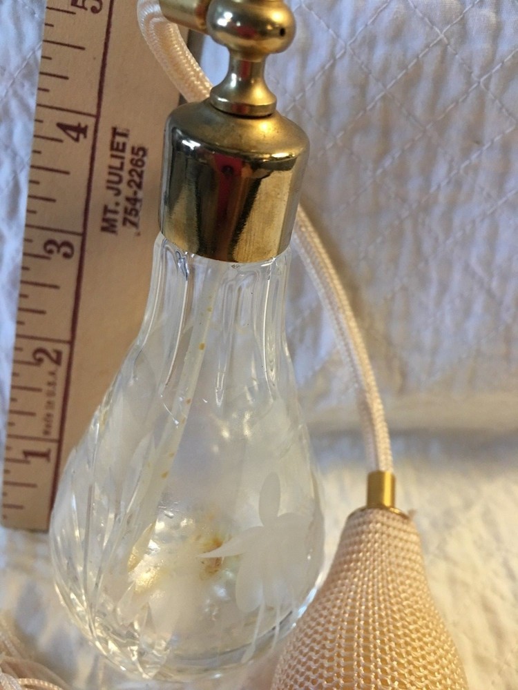 Clear Cut Glass Etched FLOWER Atomizer PERFUME Bottle