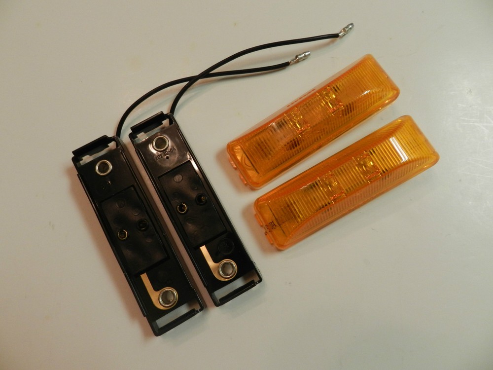 (2) LED Light 1x4 Surface mount w/base Amber Clearance Marker trailer Optronics