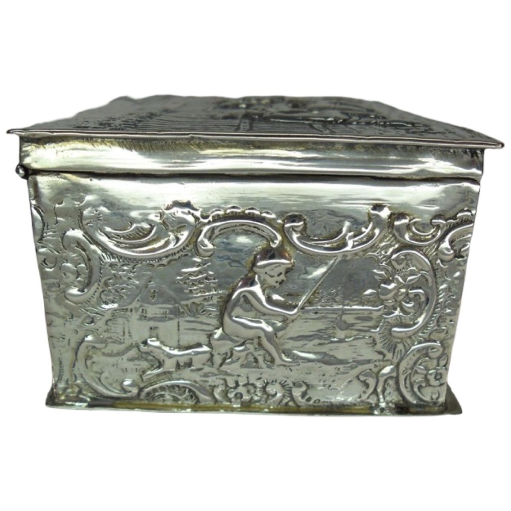 German Solid Silver c1900 Table Box Gambling & Cherub Scenes (F1792)