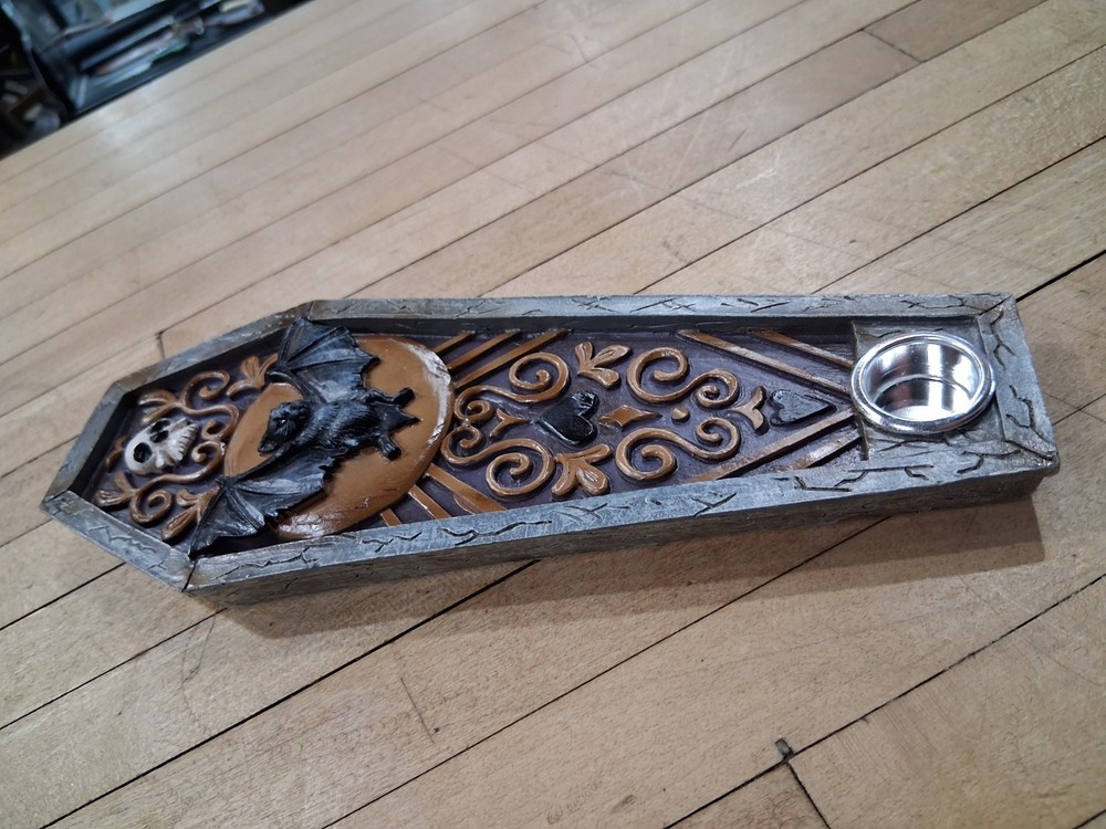 Gothic Bat Coffin Incense Burner Tray with Holder