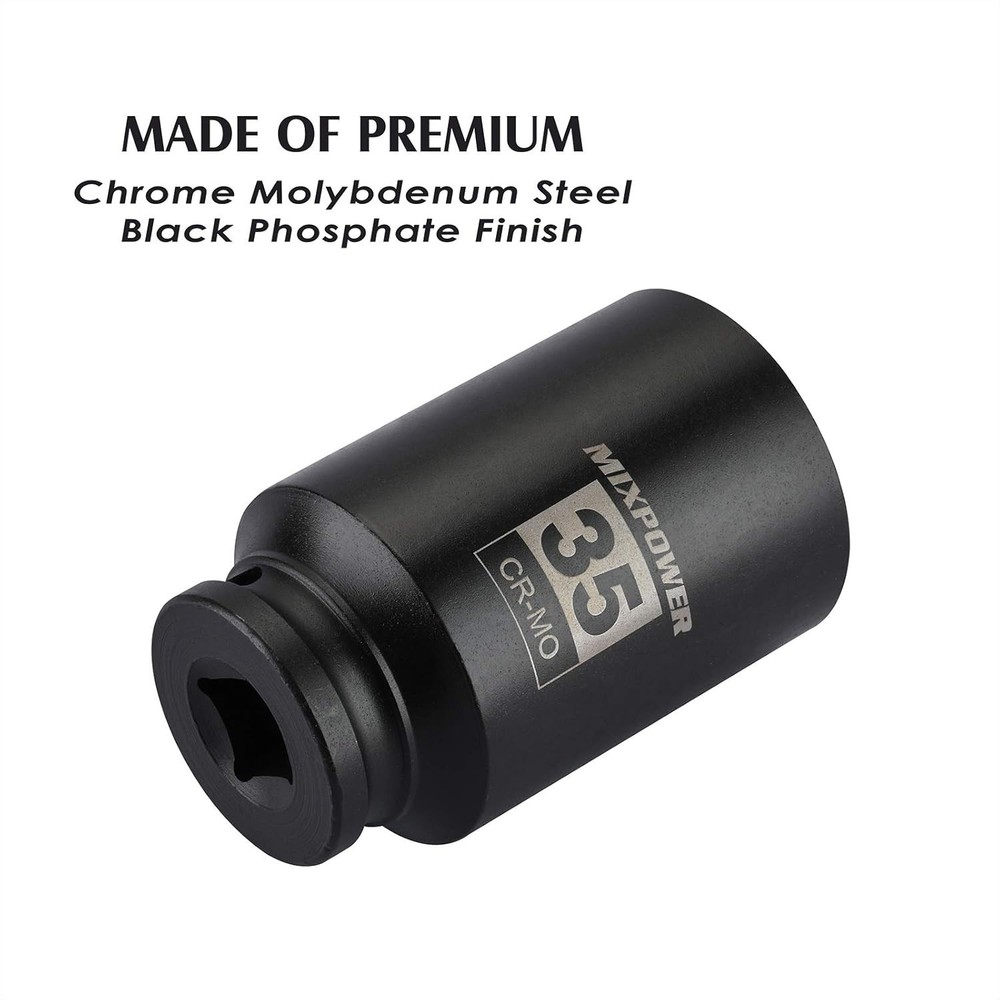 High-Torque 1/2" Drive Deep Impact Socket, 35mm - Engineered for Impact Drivers