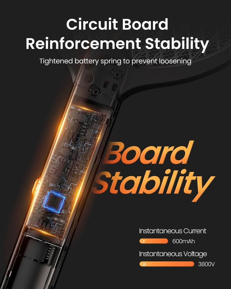 Ergonomic Handheld 3800V Fly Swatter - Effective Bug Zapper for Every Setting