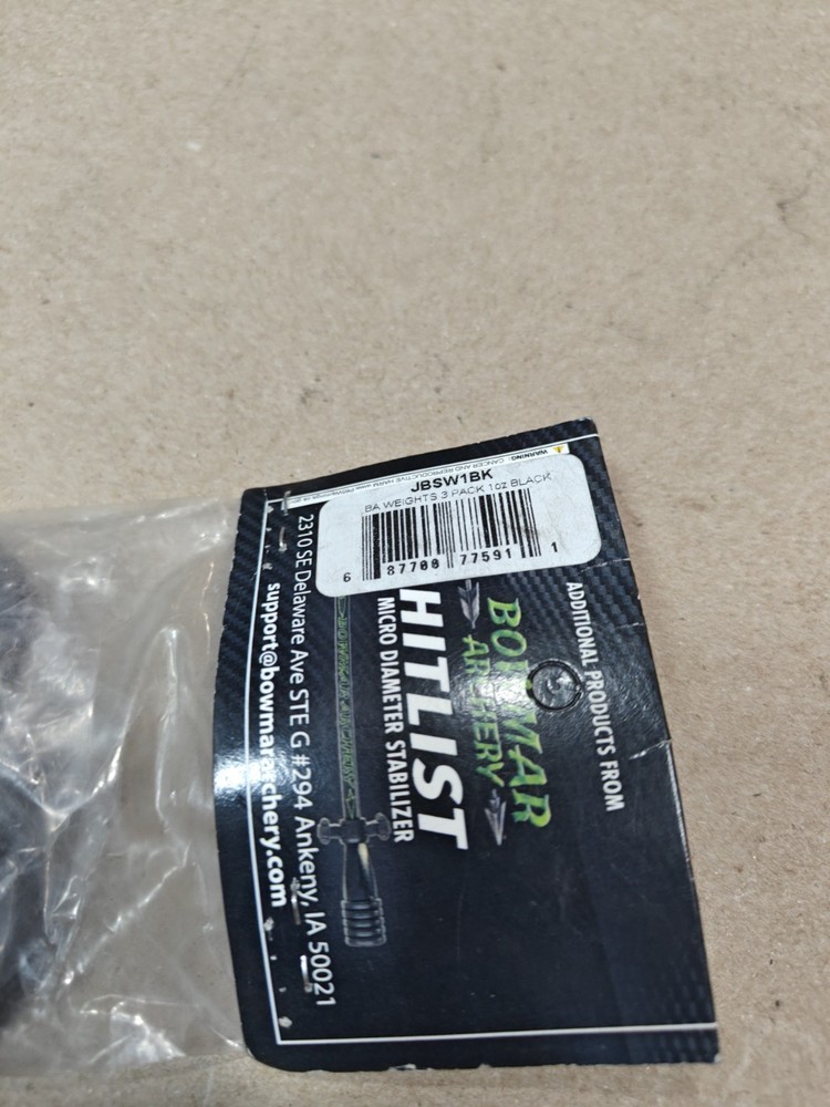 Bowmar Archery Hitlist Micro Diameter Stabilizer BA Weights 3-Pack, 1 Oz., Black