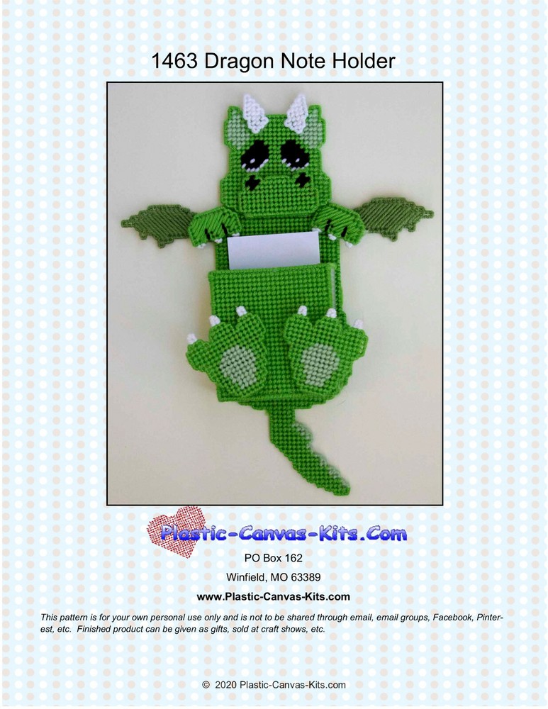 Dragon Note Holder-Plastic Canvas Pattern or Kit