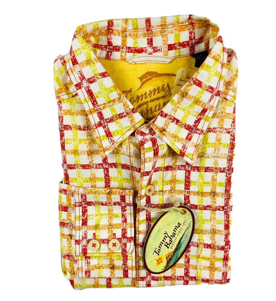 Tommy Bahama Multicolor Checked Pure Linen Button Front Size Large NWT