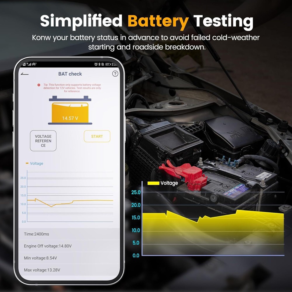 Bluetooth Code Reader Car Engine OBD2 Scanner Battery Test Diagnostic Scan Tool