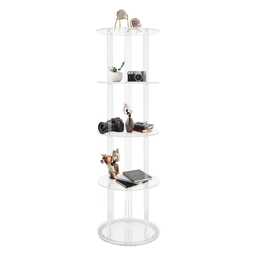 5-Tier Rotatable Acrylic Bookshelf – Stylish & Space-Saving Design