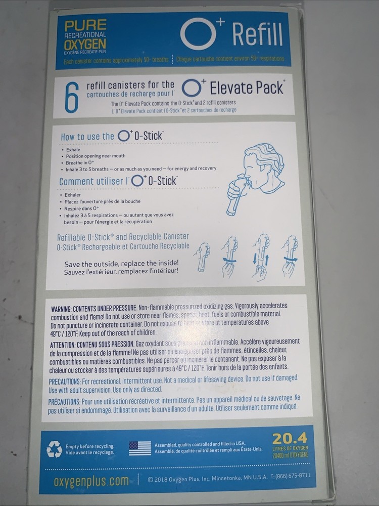 O+ Elevate 6 Refill Pure Oxygen Canisters