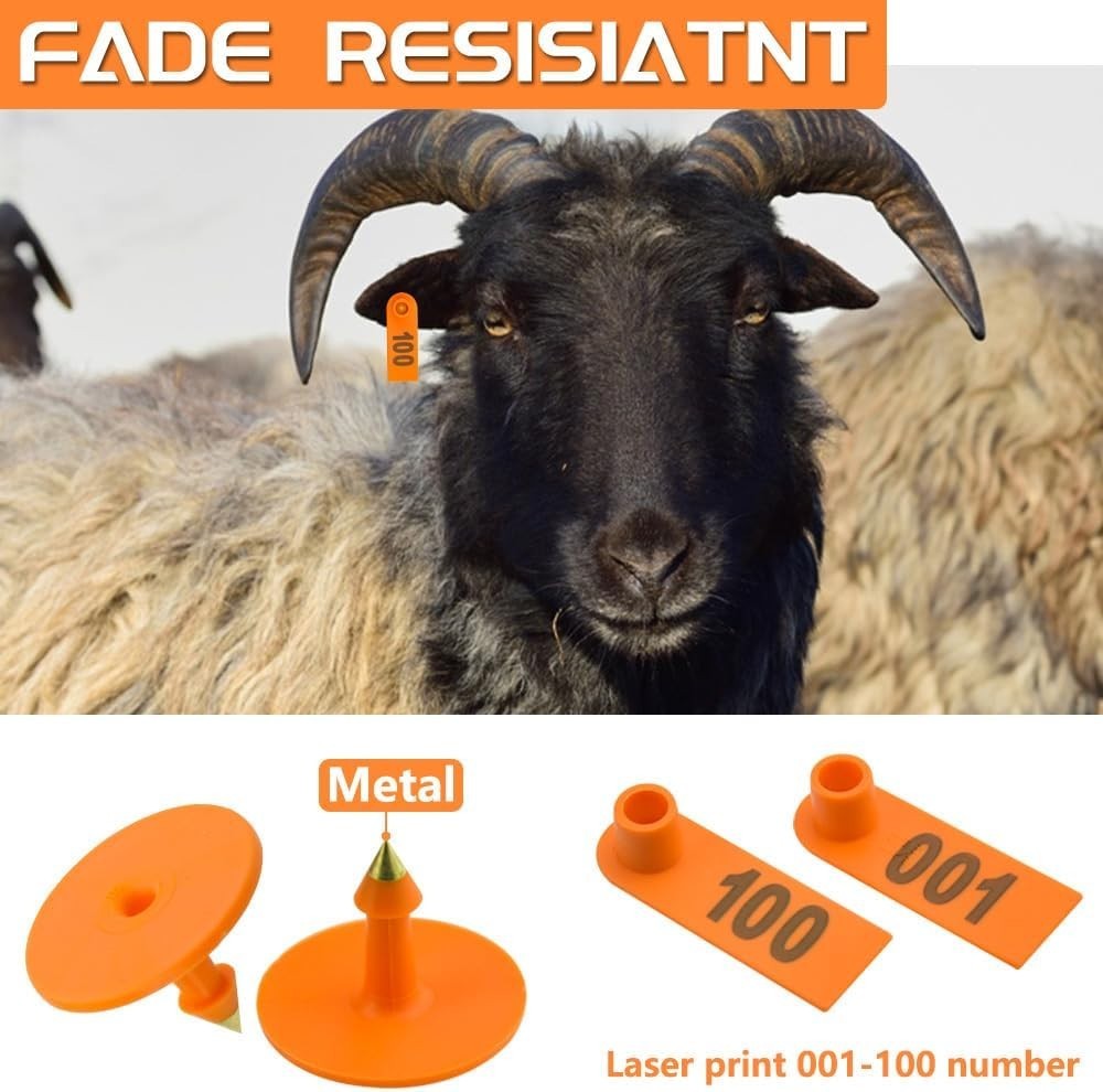 Livestock Identification Ear Tags - 100 Pack with Applicator for Easy Tagging