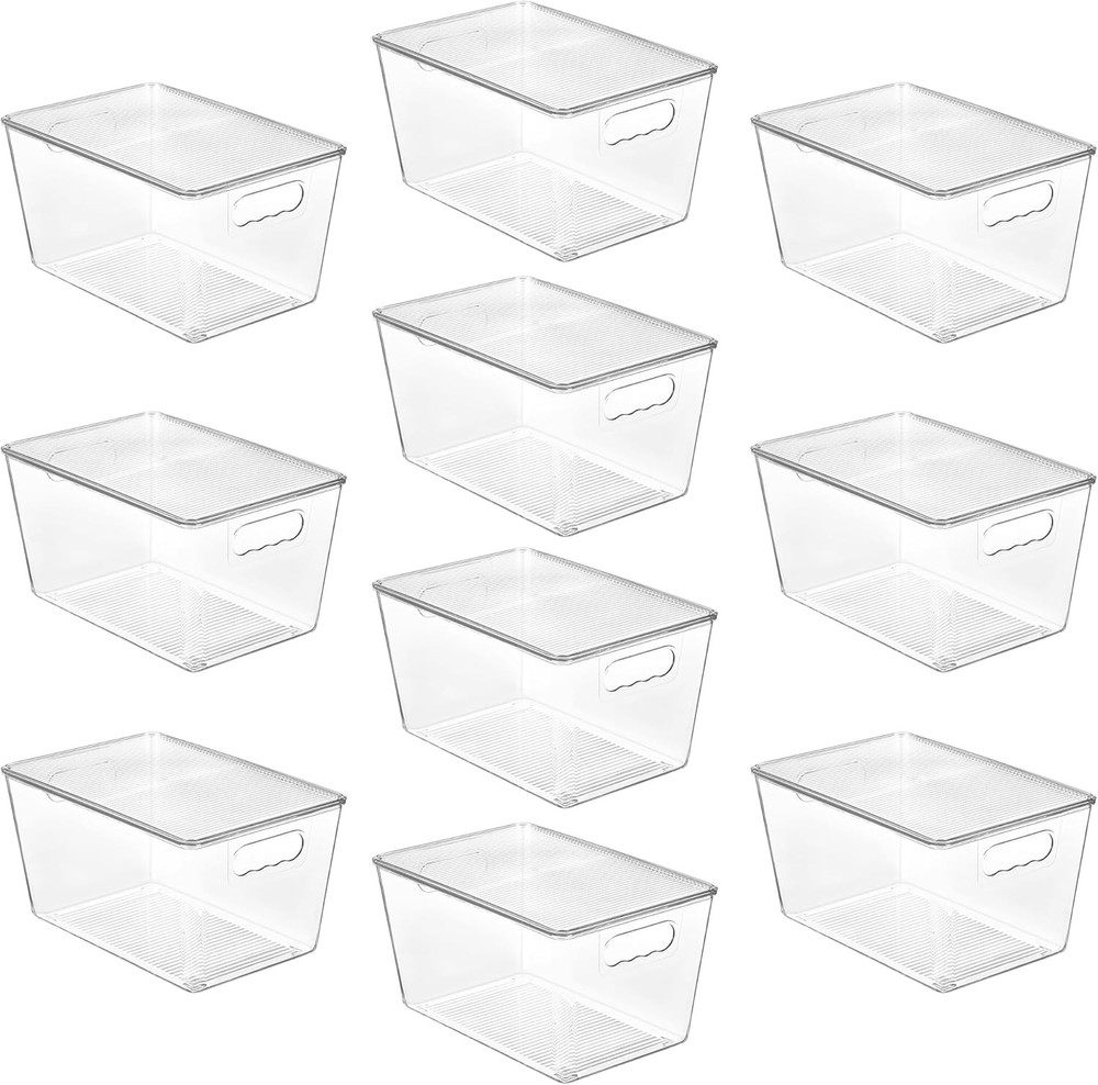 6 Pack Clear Stackable Storage Bins W/ Lids Medium Plastic Containers W/ Handle