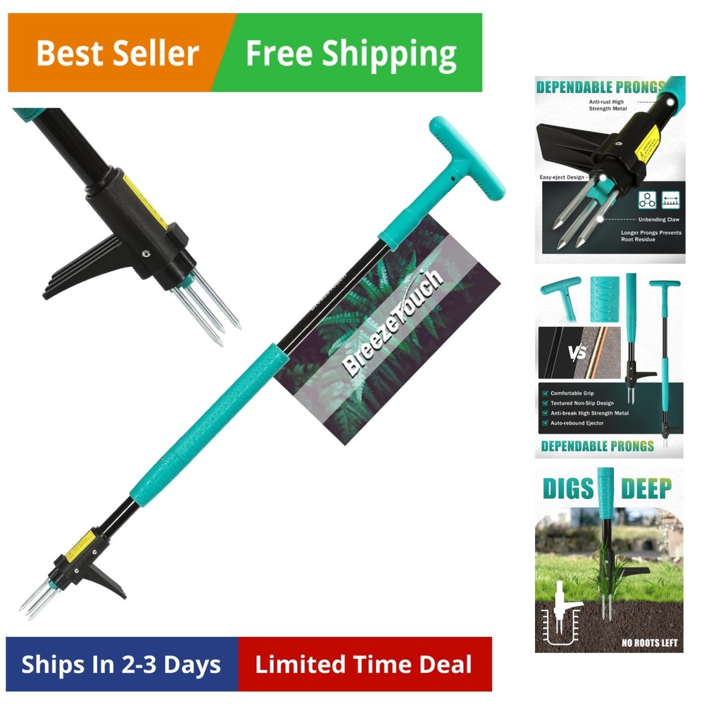 39" Weed Pulling Tool, 3-Claw Detachable Weed Puller Tool with Long Handle, H...