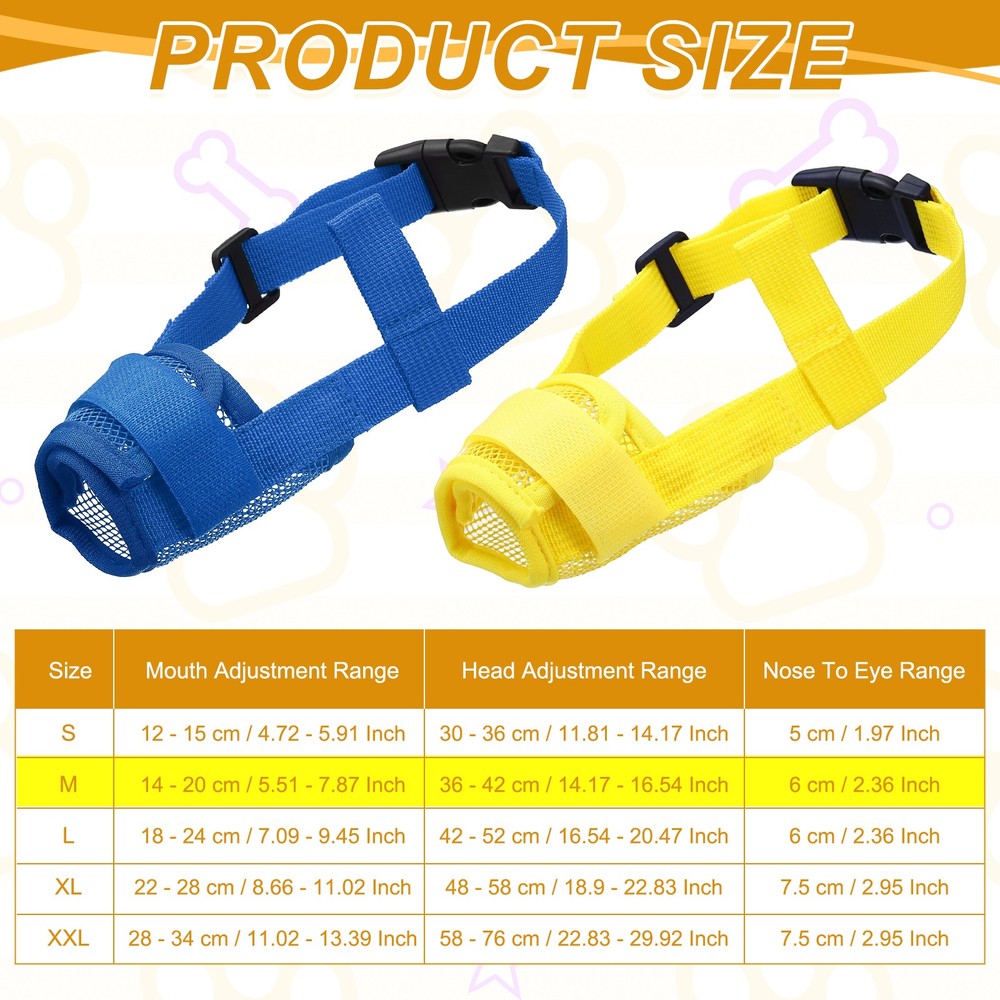 2Pcs Dog Muzzle Soft Mesh Muzzle Mouth Guard Cover Yellow Blue M