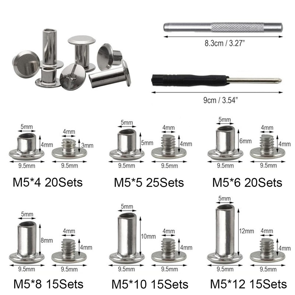 110 Set Chicago Screws Leather Rivets with 2pcs Setting Tools, Assorted Screw...