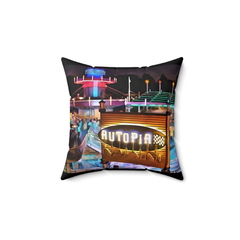 Spun Polyester Square Pillow Disneyland ~Autopia~ Ride