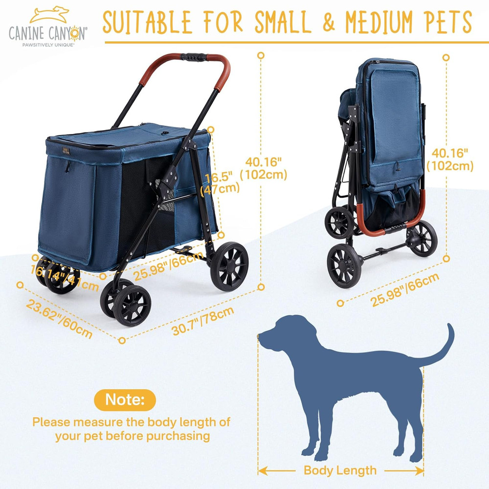 Upgraded 4 Wheels Pet Stroller for Small/Medium Dogs- One Button Fold, Adjustabl