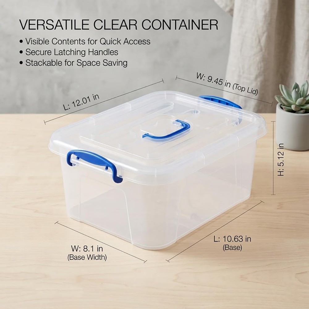 9 Quart Clear Storage Latch Bins with Lids/Handle, Plastic Clear Stackable , ...