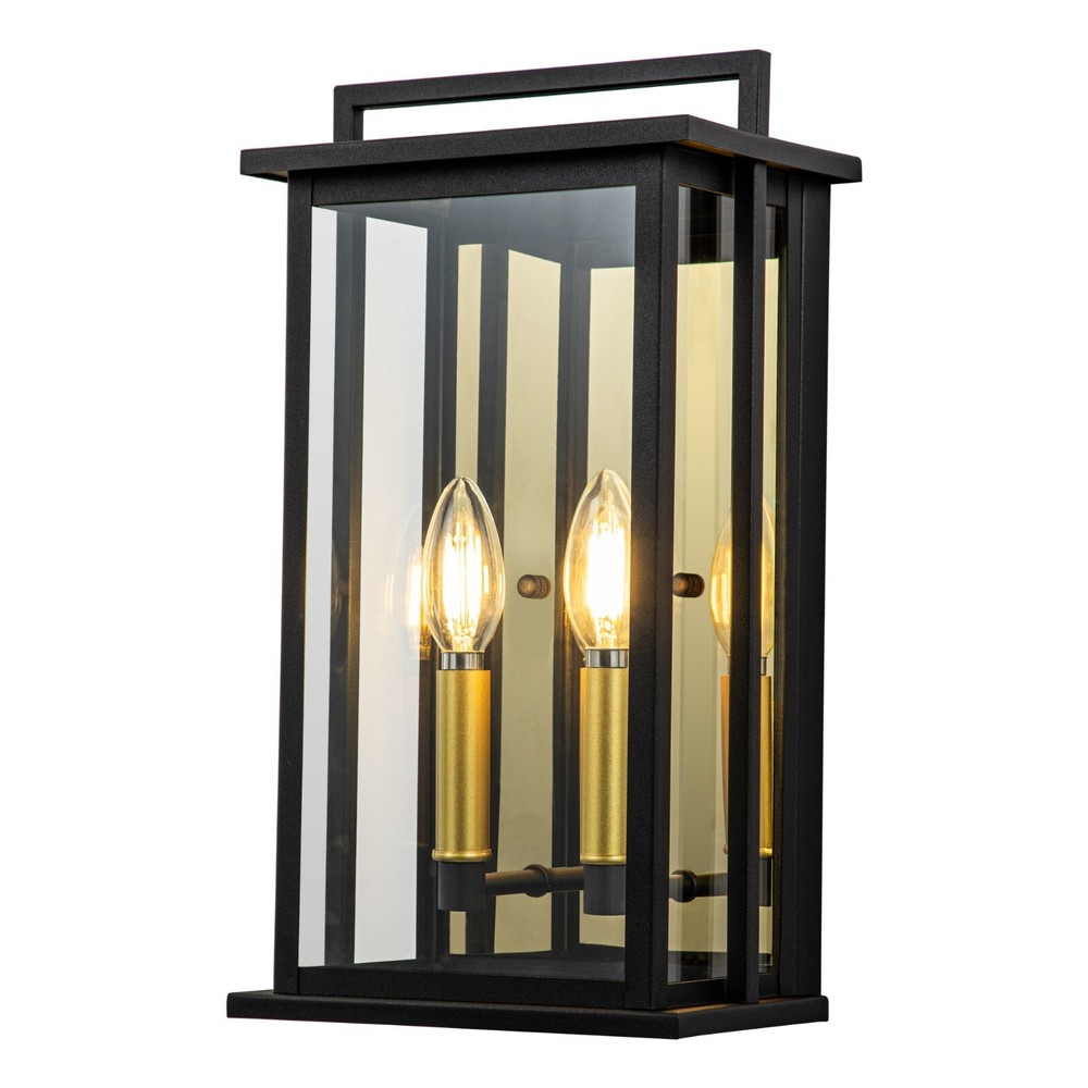 Outdoor Wall Lights with Gold Interior,Black Exterior Porch Lights Wall Mount