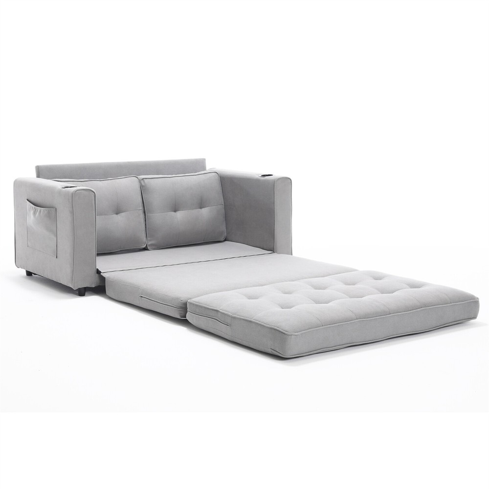 Convertible Sofa Bed Loveseat Futon Sofa Couch w/ Pull-Out Bed Light Gray