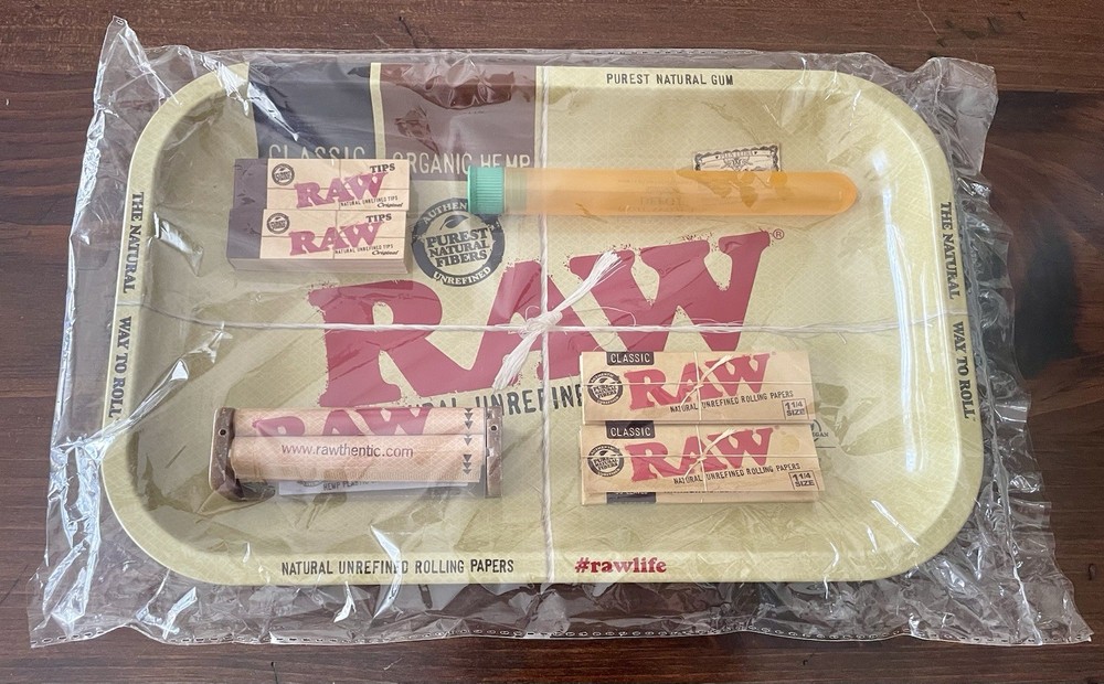 RAW Rolling Tray 7-Piece Combo Set + Rolling Machine - NEW / ORIGINAL PACKAGING