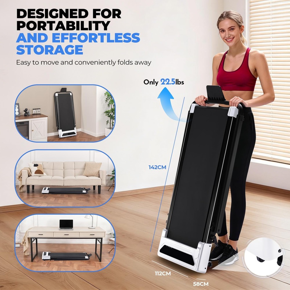 Walking Pad Treadmill with Adjustable Height Handle Bar, 3HP Quiet Foldable U...