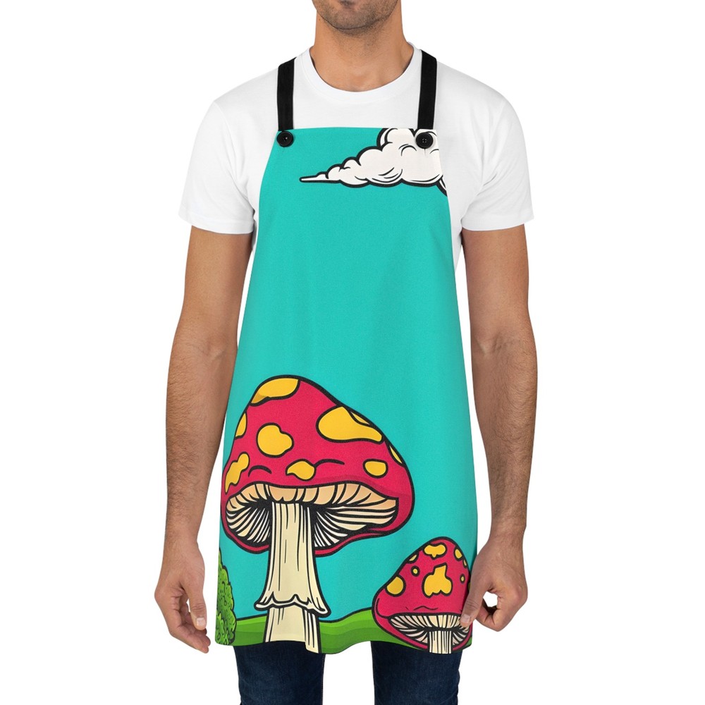 Red Toadstool Mushrooms Apron | Colorful Psychedelic Kitchen Apron