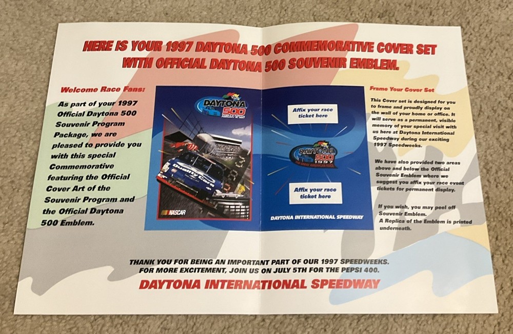 Daytona 500 Emblem Patch 1997 Folder + Collector’s Showcase Inserts