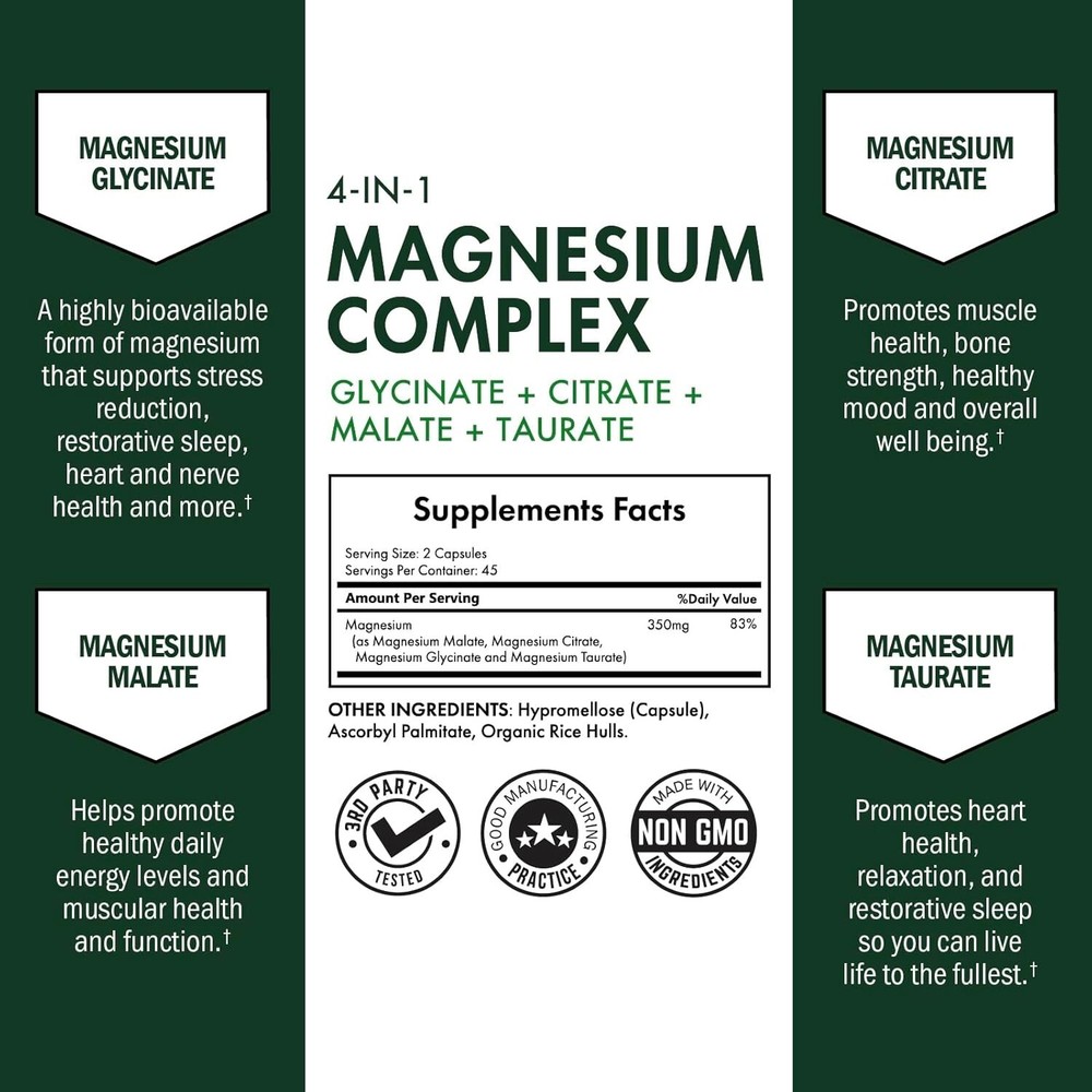 Magnesium Complex Supplement Extra Strength 350mg High Absorption Magnesium 90ct