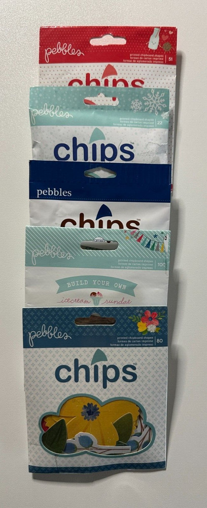 Pebbles Scrapbook Chips-Printed Chipboard Shapes-Variations Available