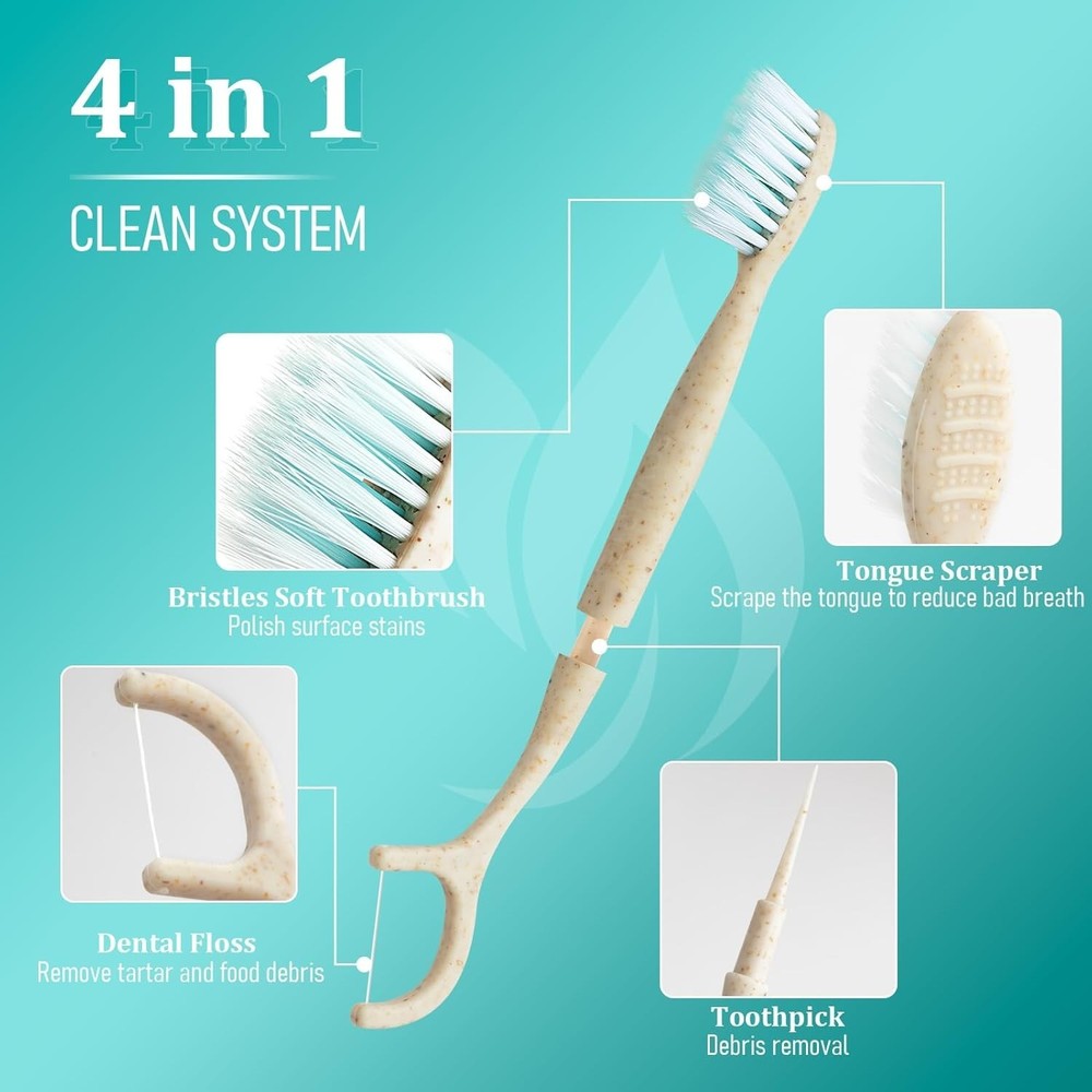 Eco-Friendly Portable Toothbrushes with Tongue Scraper - 20 Biodegradable Packs
