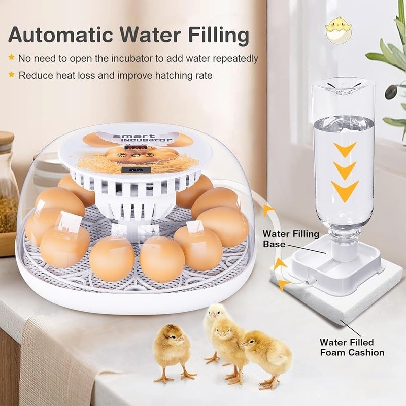12 Egg Incubator Auto Turning LED Display Temperature Control Hatching Machine