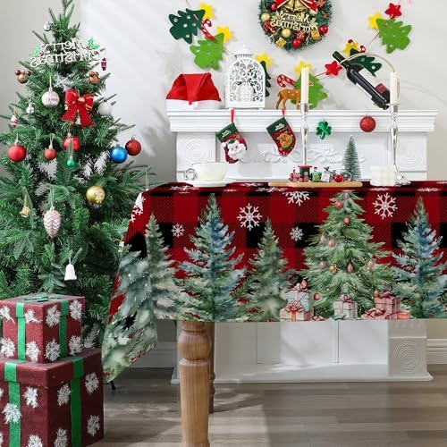 Christmas Tablecloth 60x84 Inches for 84" x 60" (Rectangular) Red and Black