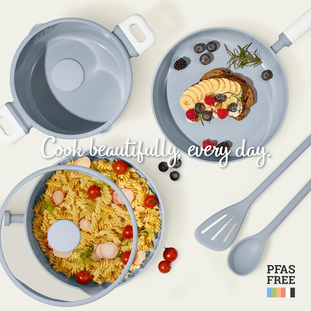 Nonstick Ceramic Cookware Set, 9 Piece Blue Cooking Set