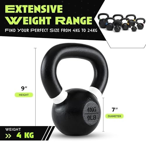Cast Iron Kettlebell - Powder Coated, Wide Handle for Core & Glute Workouts, Str