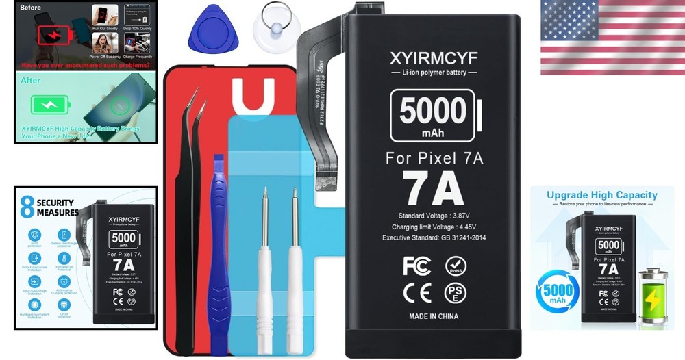 5000mAh Replacement Battery for Google Pixel 7A with Tool Kit - Safety Assured