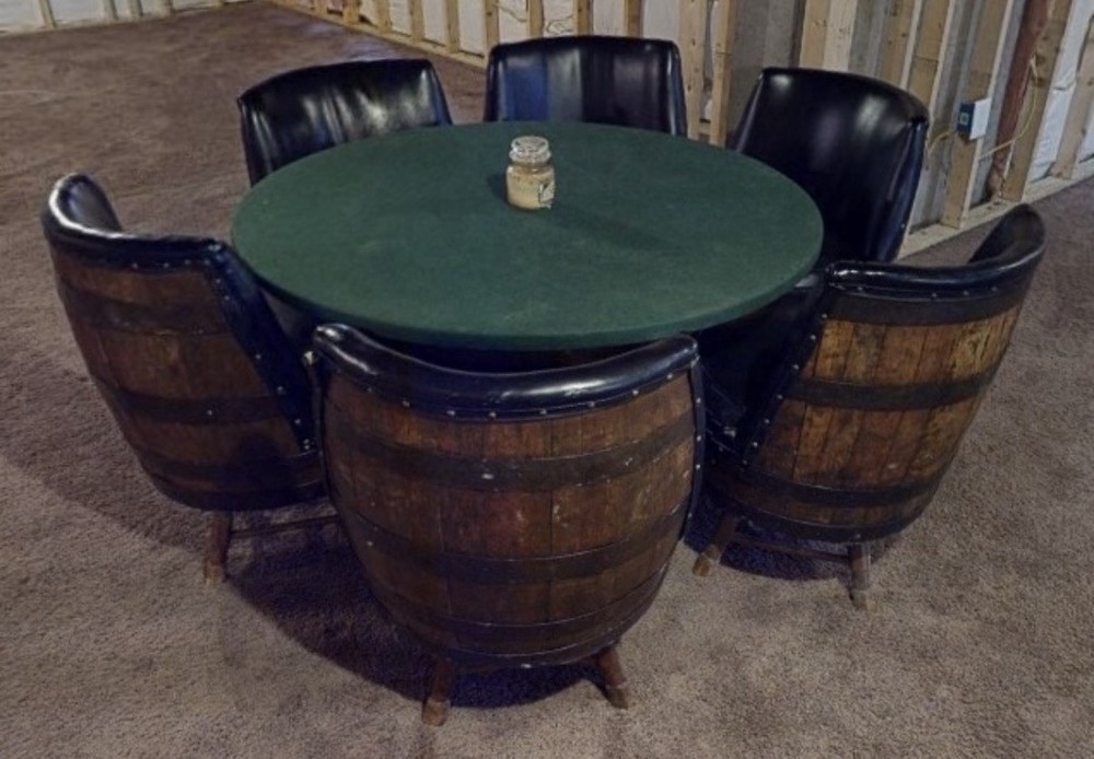 Vintage Whiskey Barrel Poker Table
