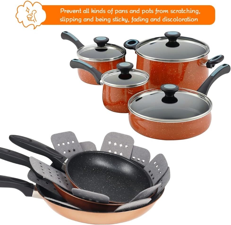 Pan Protectors Set of 6 Larger Thicker Felt Star Pattern for Stackable Cookware