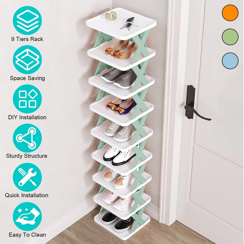 9Tier Narrow Entryway Shoe Rack Plastic Vertical Organizer Space Saving Free