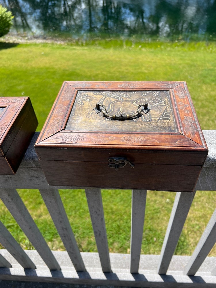 2 Small Asian Ornate Trunks for Storage and Decoration