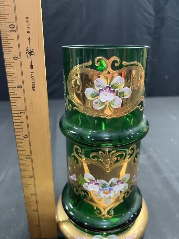 Vintage Hand Painted Czech Crystal Pitcher