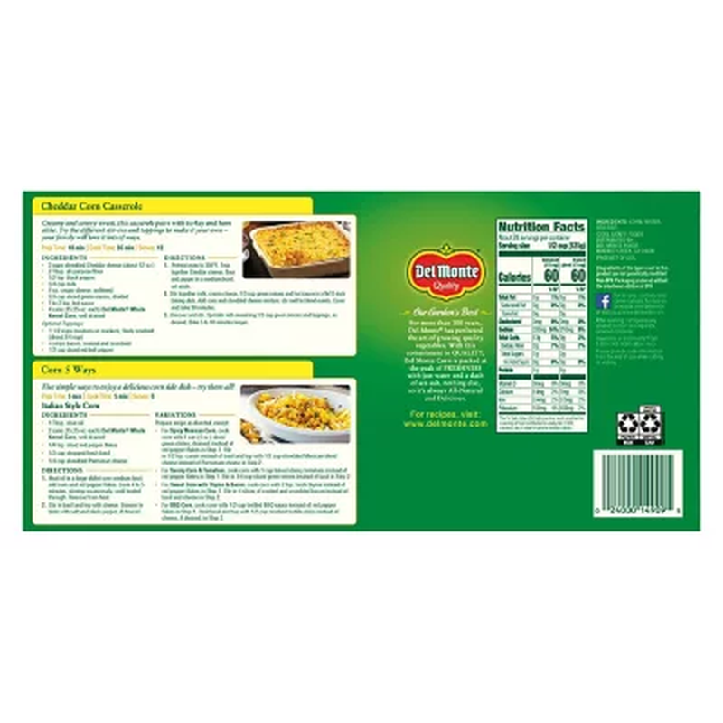 Del Monte Golden Sweet Whole Kernel Corn, 15.25 oz., 8 Pack