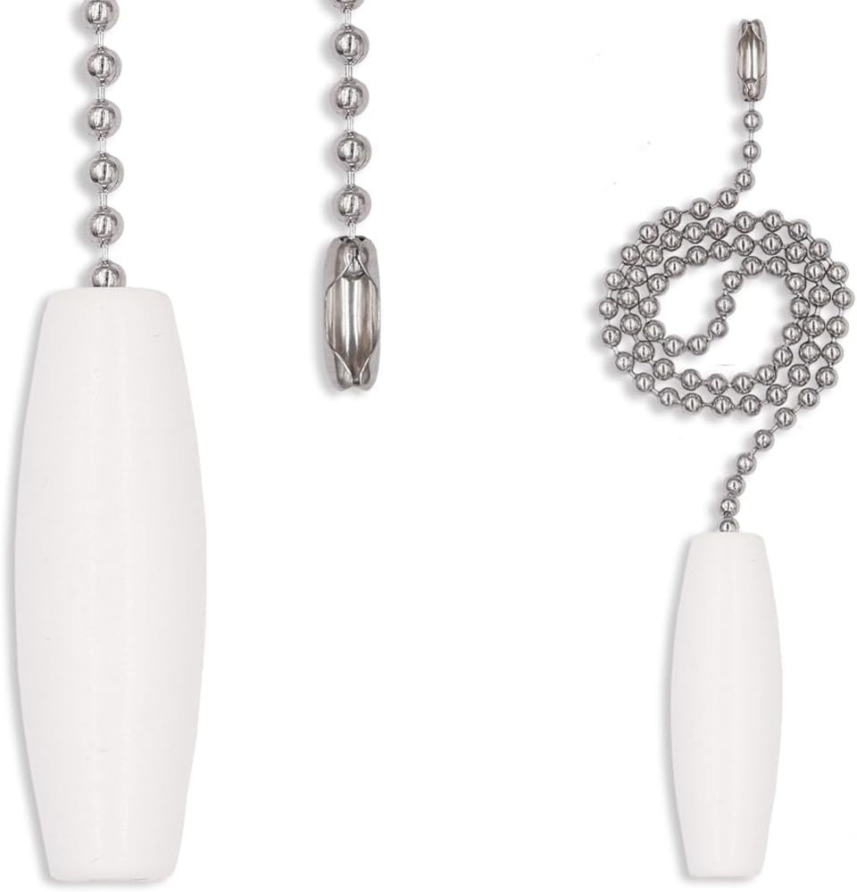 2 Pack 12-Inch Ceiling Fan Pull Chain, 3Mm Beaded Ball Chains White Wooden Decor