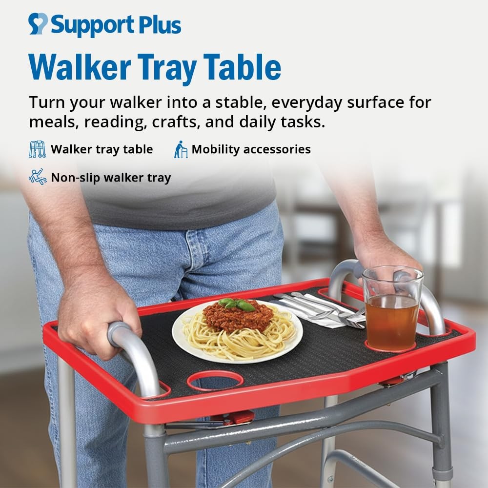 Support Plus Walker Tray Table Non Slip Mobility Mat Cup Holder 21x16 Red